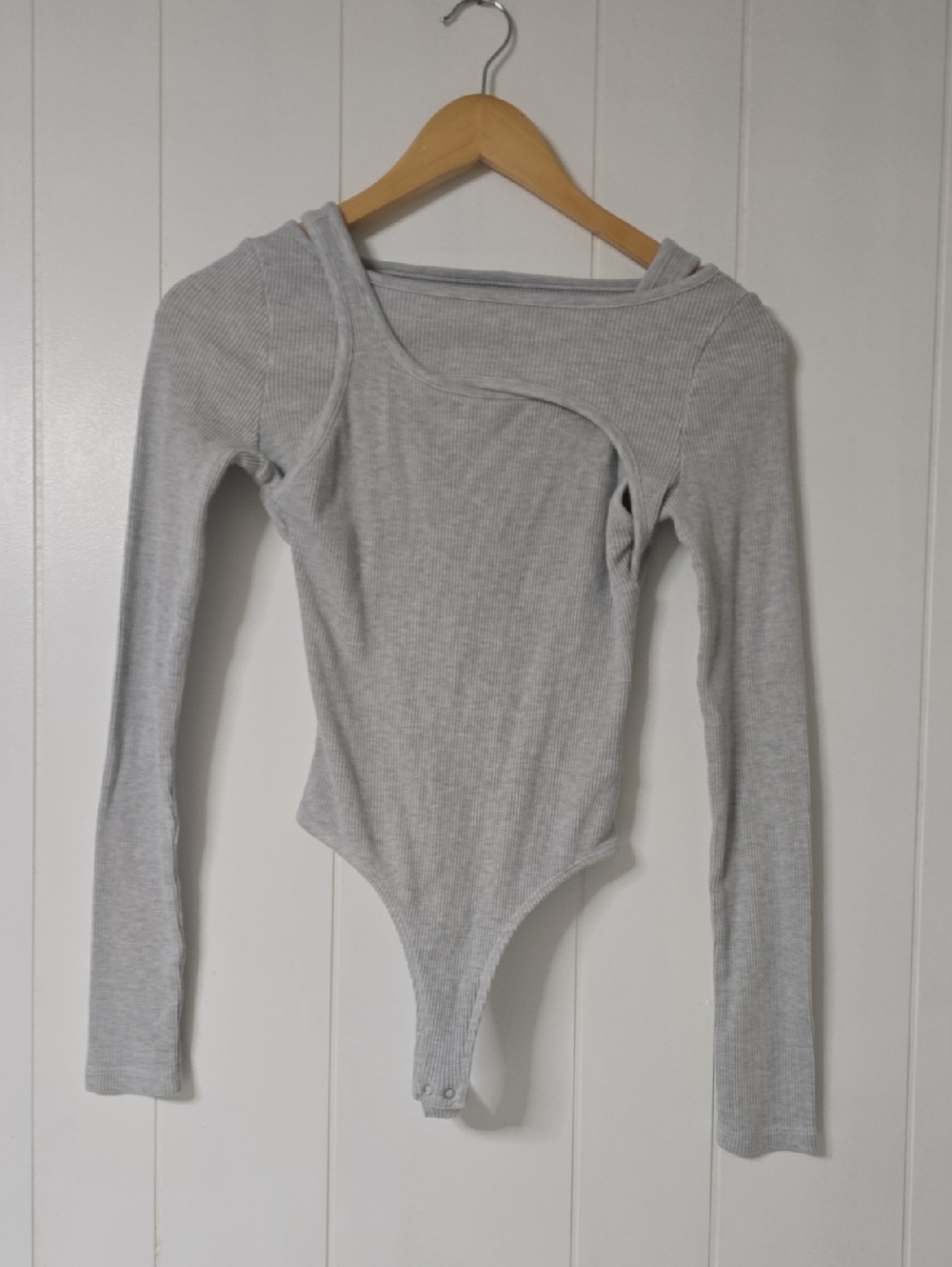 Citizens Of Humanity Light Grey Ribbed Long Sleeve Bodysuit